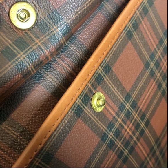 MRALPH LAUREN Tartan Plaid Brown Green Crossbody Messenger Laptop Carry-On Bag - Picture 7 of 17